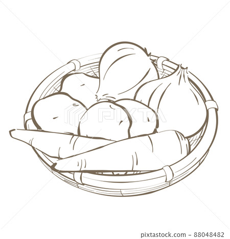 Ingredient set Vegetable line drawing (curry) with basket Ingredient set Vegetable line drawing (curry) with basket 88048482