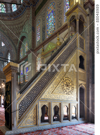 Marble golden floral ornate minbar (Platform), Blue Mosque, Istanbul, Turkey 88048989