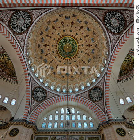 Ceiling of Suleymaniye Mosque with main dome and intersection of three arches, Istanbul, Turkey Ceiling of Suleymaniye Mosque with main dome and intersection of three arches, Istanbul, Turkey 88049000