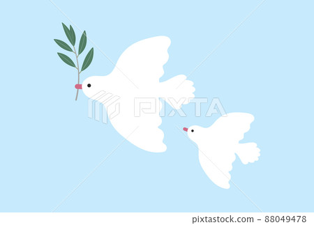 Parent and child of a white dove with olive leaves flying in the blue sky-Peace Day, image material of ceasefire 88049478