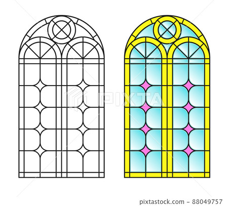 Arched vintage old window with stained glass Arched vintage old window with stained glass 88049757