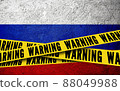 Sanctions against Russia Russian flag warning tape background concept 88049988