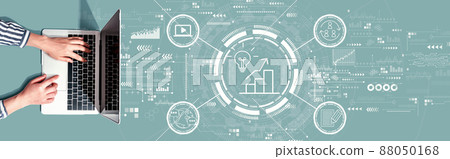 Content marketing concept with person using a laptop Content marketing concept with person using a laptop 88050168