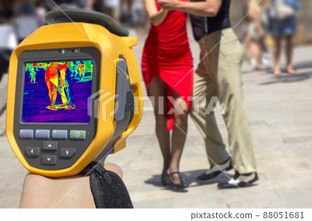 Recording Street dancers performing tango, With Infrared Thermal Camera Recording Street dancers performing tango, With Infrared Thermal Camera 88051681