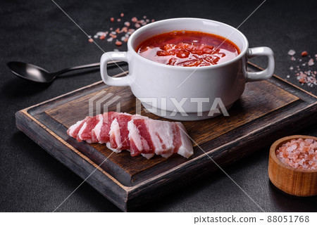 Borscht - traditional Ukraine soup made of beetroot, tomato, cabbage, carrot and beef 88051768