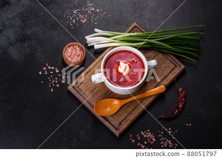 Borscht - traditional Ukraine soup made of beetroot, tomato, cabbage, carrot and beef 88051797