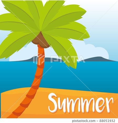 Poster Summer palm and beach vector illustration 88051932