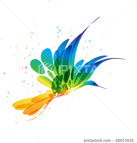 Colorful fantasy bird art in flight on white background Colorful fantasy bird art in flight on white background 88053026