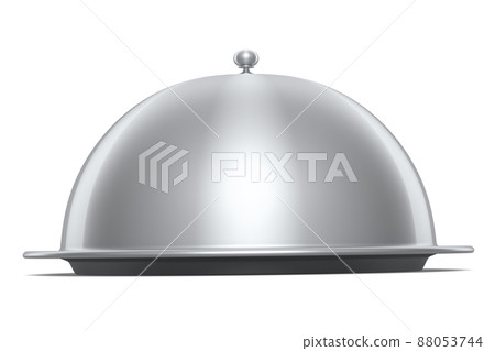 Silver tray with cloche ready to serve isolated on white background 88053744
