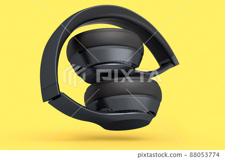 Gaming headphones and concept of music equipment isolated on yellow background. 88053774