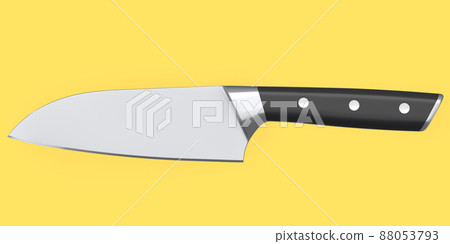 Chef's kitchen knife with a wooden handle isolated on yellow background. Chef's kitchen knife with a wooden handle isolated on yellow background. 88053793