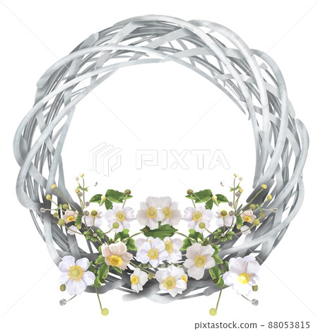 Watercolor spring wreath. Wreath with flowers. Flower frame Watercolor spring wreath. Wreath with flowers. Flower frame 88053815