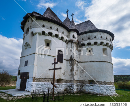 Holy Intercession Church-Fortress XIV-XVIII centuries. Sutkivtsi village, Khmelnytsky region, Ukraine. Holy Intercession Church-Fortress XIV-XVIII centuries. Sutkivtsi village, Khmelnytsky region, Ukraine. 88053896