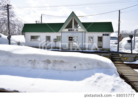 Photographing the scenery of Neppu Station in Kuromatsunai, Hokkaido in early spring 88055777
