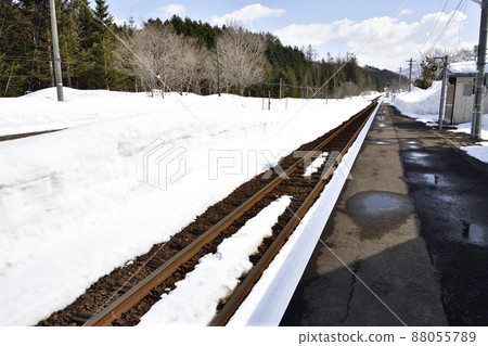Photographing the scenery of Neppu Station in Kuromatsunai, Hokkaido in early spring 88055789