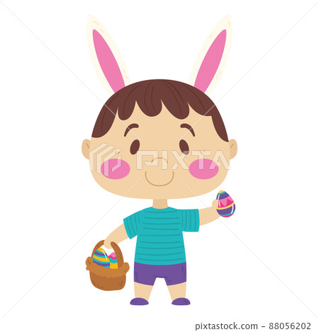 Isolated cute happy boy holding a basket with easter eggs Vector Isolated cute happy boy holding a basket with easter eggs Vector 88056202