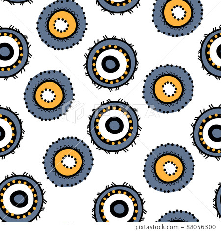 Seamless pattern with geometric aboriginal ornament. Ethnic tribal rounded color background. Afican, australian motiph. Dots painting. Vector illustration, template design for cloth, card, fabric 88056300