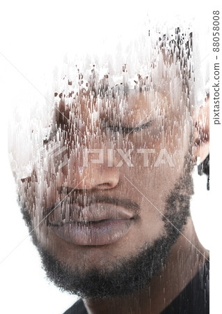 A double exposure portrait of a handsome man combined with digital art. A double exposure portrait of a handsome man combined with digital art. 88058008