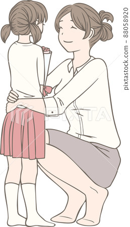 A girl giving a carnation to her mother on Mother's Day 88058920