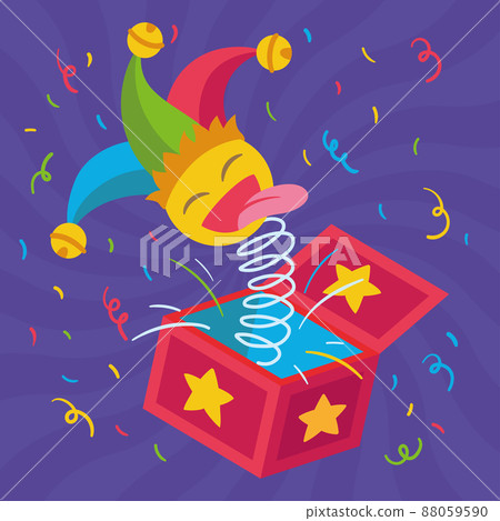 Isolated surprise box with a jester hat April fool template Vector Isolated surprise box with a jester hat April fool template Vector 88059590