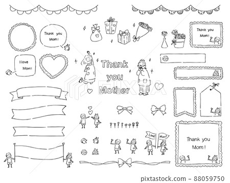 母親節禮物的簡單插圖框架集-兒童手繪線條圖 88059750