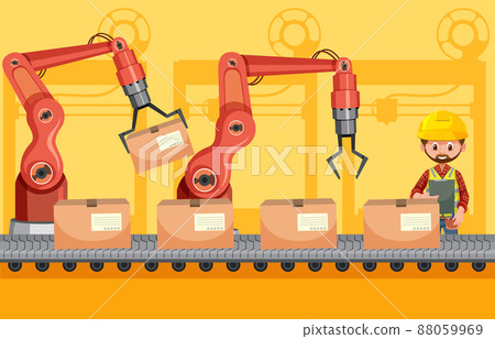 Automation industry concept with assembly line robots Automation industry concept with assembly line robots 88059969