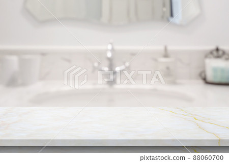 Empty white marble table top with blur bathroom background 88060700