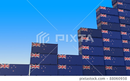 Industrial containers with flags of New Zealand making a rising graph. Economic growth related 3D rendering 88060938