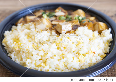 Chinese lunch with delicious fried rice and mapo tofu Chinese lunch with delicious fried rice and mapo tofu 88061024
