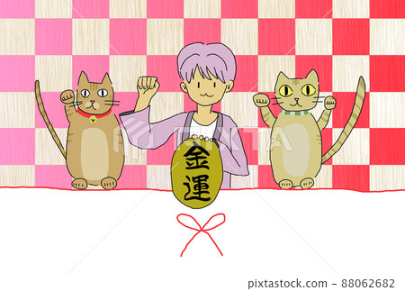 Tabby cat and human character red and white _ postcard _ sideways Tabby cat and human character red and white _ postcard _ sideways 88062682