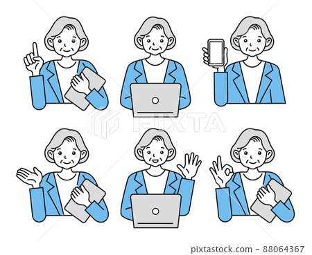 Various illustration sets of working elderly women Business concept design Vector material on a white background 88064367