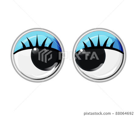 Toy plastic eyes with eyelashes and blue eyelids. Oblique eyes. Vector cartoon illustration on a white isolated background Toy plastic eyes with eyelashes and blue eyelids. Oblique eyes. Vector cartoon illustration on a white isolated background 88064692