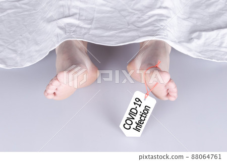 Body with toe tag on white 88064761