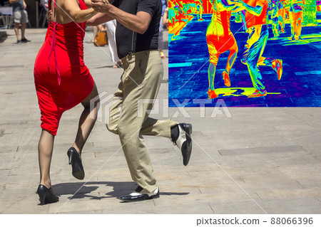 Thermal and real image of Street dancers performing tango Thermal and real image of Street dancers performing tango 88066396