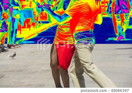 Thermal and real image of Street dancers performing tango Thermal and real image of Street dancers performing tango 88066397