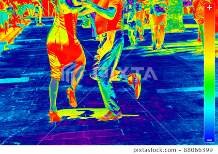Thermal image of Street dancers performing tango Thermal image of Street dancers performing tango 88066399