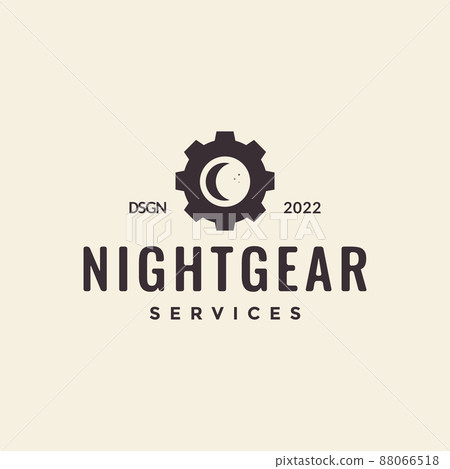 gear with crescent vintage logo design, vector graphic symbol icon illustration creative idea gear with crescent vintage logo design, vector graphic symbol icon illustration creative idea 88066518