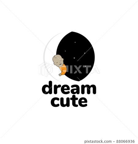 cartoon baby sleep on crescent logo design, vector graphic symbol icon illustration creative idea 88066936