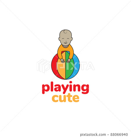 cartoon baby playing colorful ball logo design, vector graphic symbol icon illustration creative idea 88066940