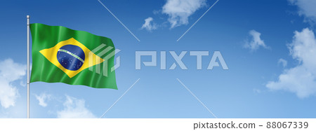 Brazilian flag isolated on a blue sky. Horizontal banner Brazilian flag isolated on a blue sky. Horizontal banner 88067339