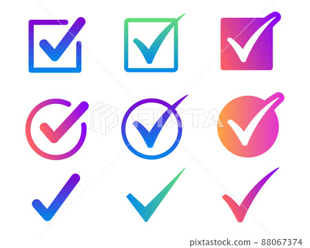 3 種圓形和方形複選標記 漸變 88067374