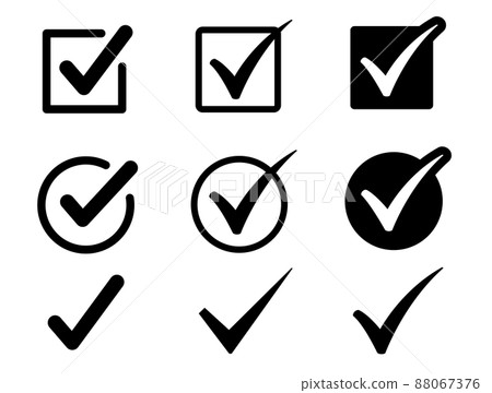 3 種圓形和方形複選標記，黑色和單色 88067376