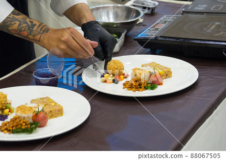 Chef in hotel or restaurant kitchen cooking Chef in hotel or restaurant kitchen cooking 88067505