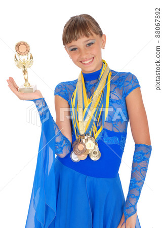 Many gold, silver, and bronze medals winner ballroom dance girl Many gold, silver, and bronze medals winner ballroom dance girl 88067892