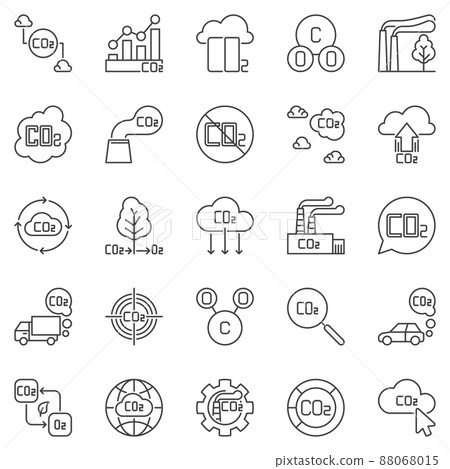 CO2 outline icons set - vector Carbon Dioxide concept symbols CO2 outline icons set - vector Carbon Dioxide concept symbols 88068015