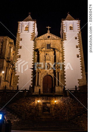 San Francisco Javier church built in baroque style in Caceres, Spain at night 88068474