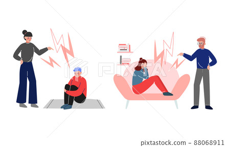 Teenagers having conflict with parent set. Teenage puberty problems vector illustration 88068911