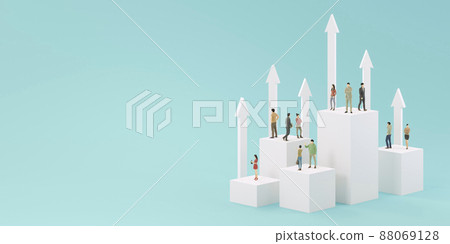 A rising arrow and a businessman standing on a white box / Business score / step-up / rising-oriented image 88069128