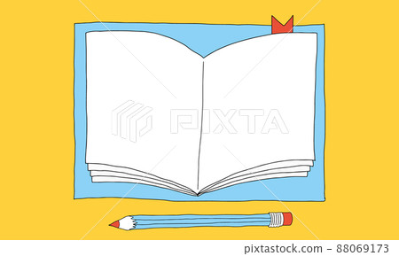 Spread notebook, book illustration, frame, blank paper Spread notebook, book illustration, frame, blank paper 88069173