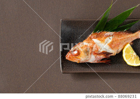 鹽烤的石斑魚 鹽烤的石斑魚 88069231